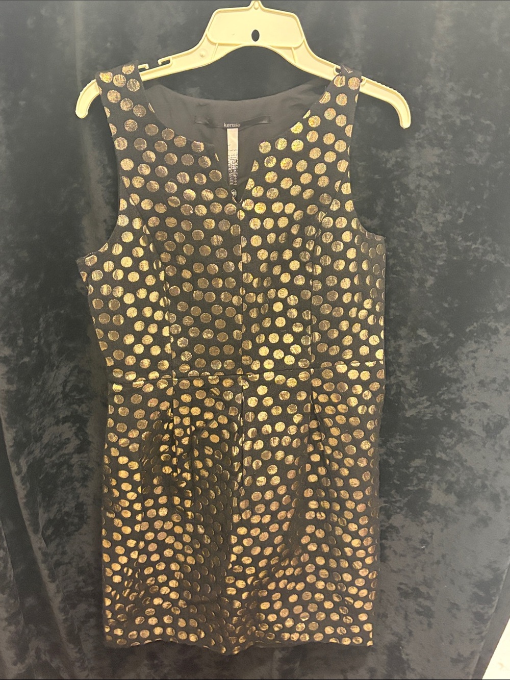 Kensie Black Dress with Metallic Gold Polka Dots